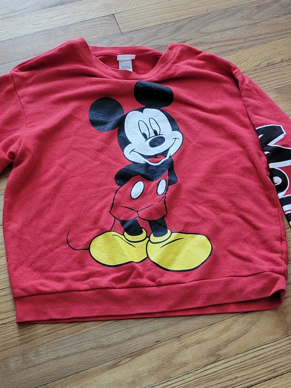 Vintage Disney Red Mickey Mouse Crewneck Sweatshirt with Yellow Shoe Graphic